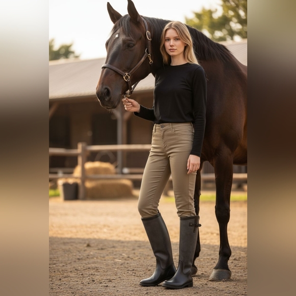 ,DUO BOOT. BLACK & GREY LEATHER Knee-High  HEAVY DUTY Rain Boots, Size 7.5  NEW - Picture 10 of 16